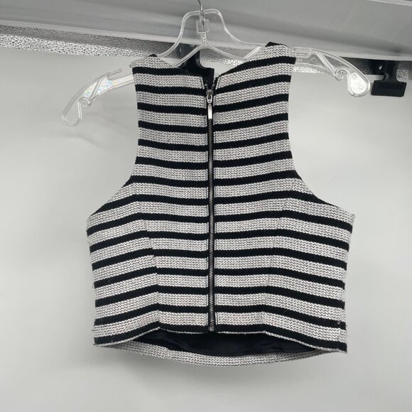 Express Womens Textured Striped Crop Top Sleeveless Black/Whiter Size XS Zip - Picture 6 of 8